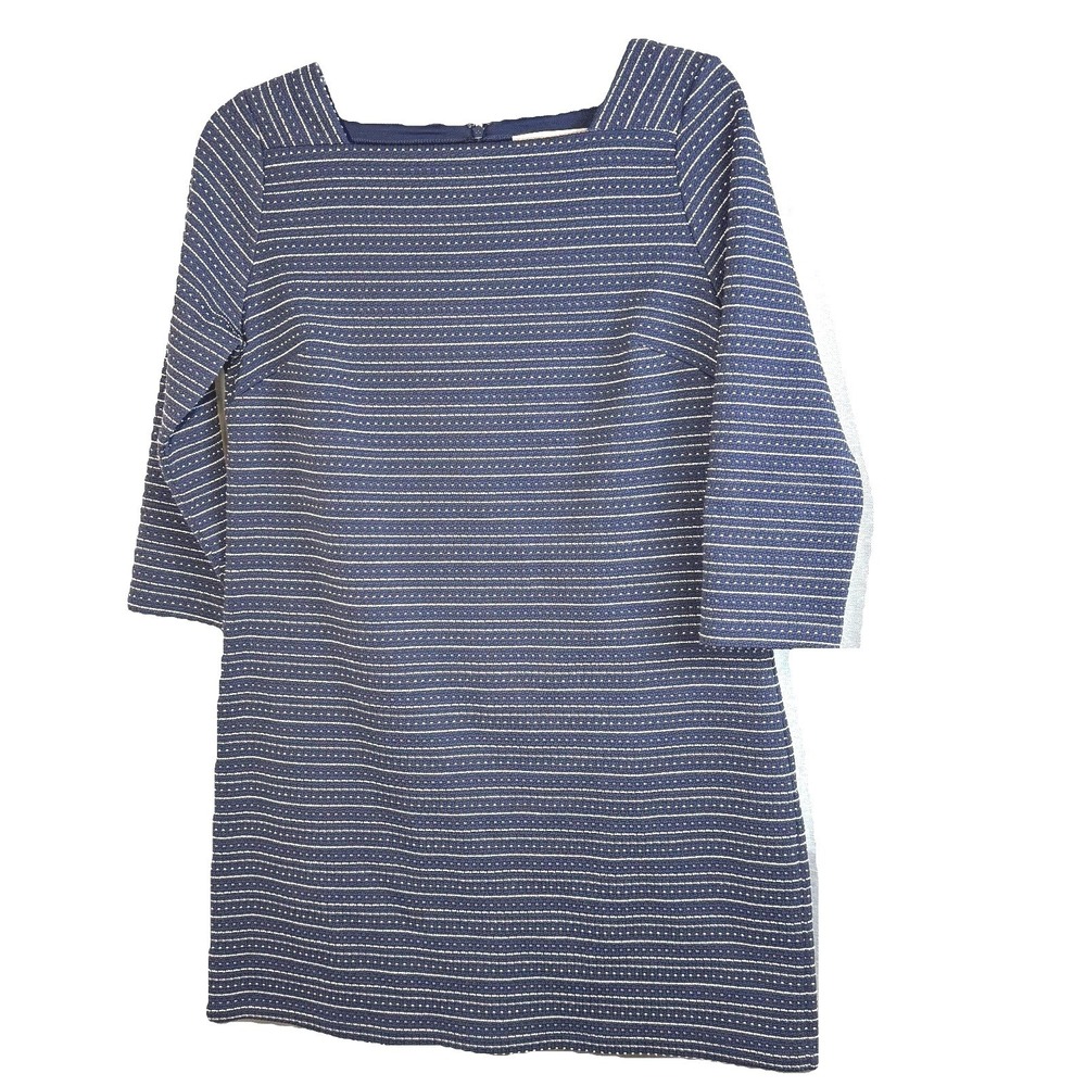 LOFT Stripe Knit Knee Length Dress MEDIUM zip Blue White Stripe